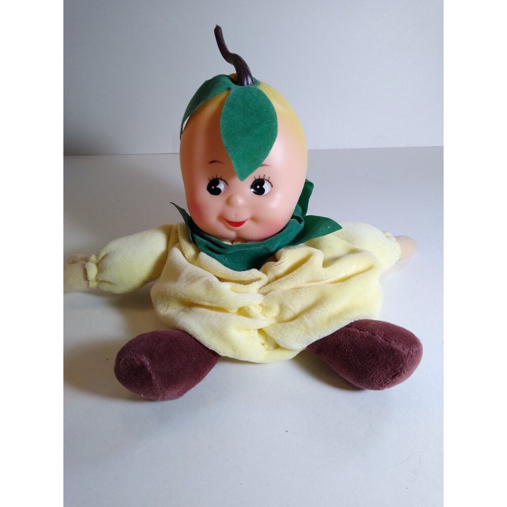 Anthropomorphic Kitsch Pear Head Beanbag Plush Doll Yellow Green Brown Fabric